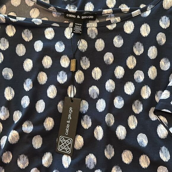 Cable & Gauge Navy Blue Polka Dota Short Sleeve Top Shirt Blouse Small S NWT - Picture 5 of 7